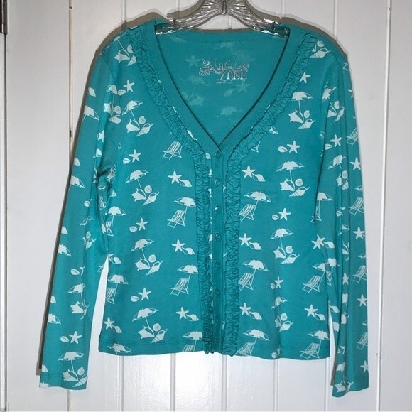 2 A Tee V Neck Ruffled Lightweight Cardigan NWOT - Picture 4 of 9